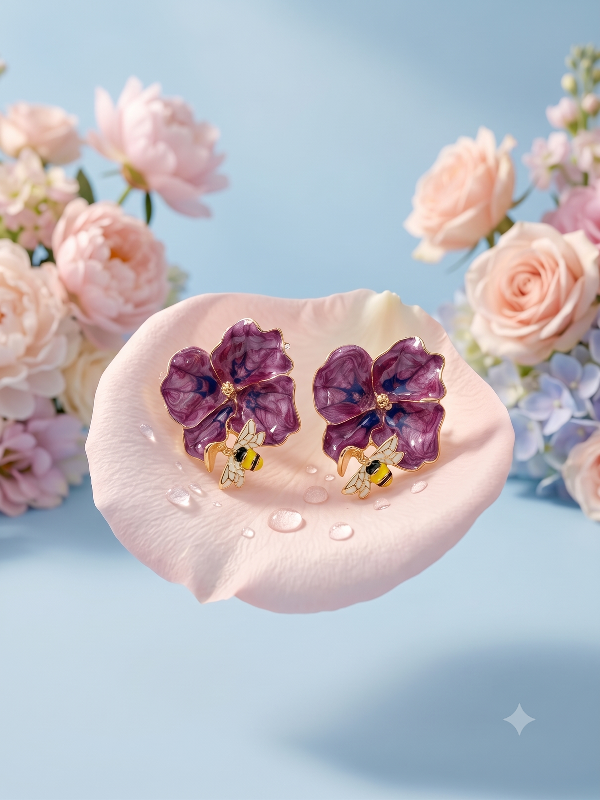 Red Flower Bee Earrings Tops