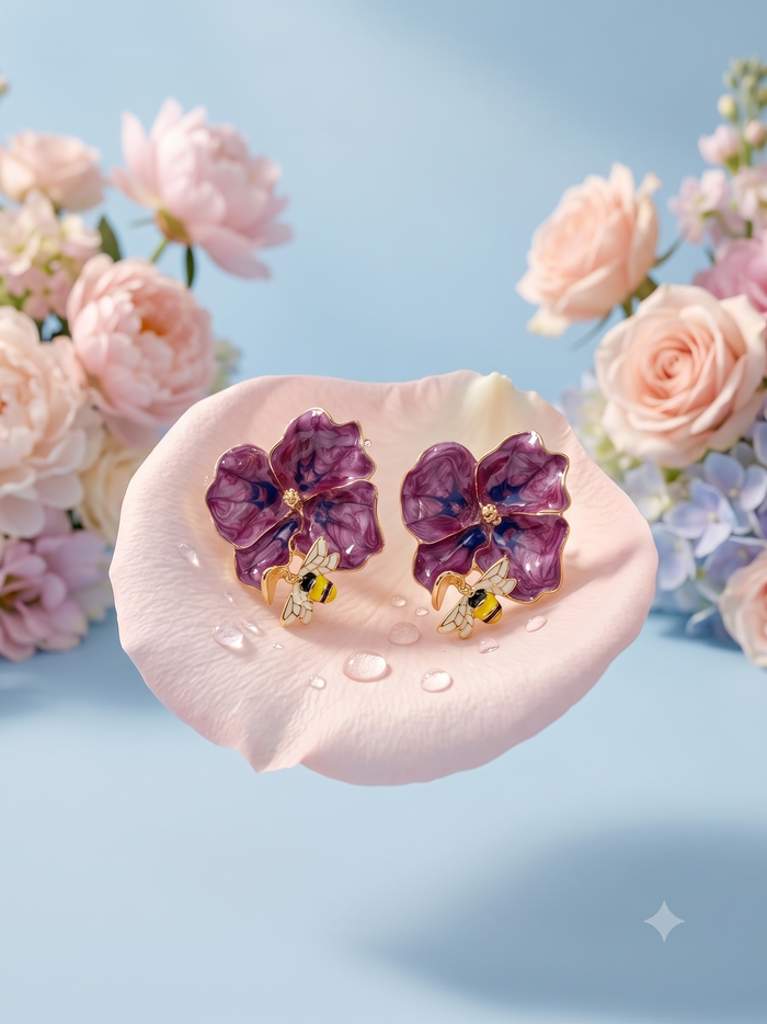 Red Flower Bee Earrings Tops