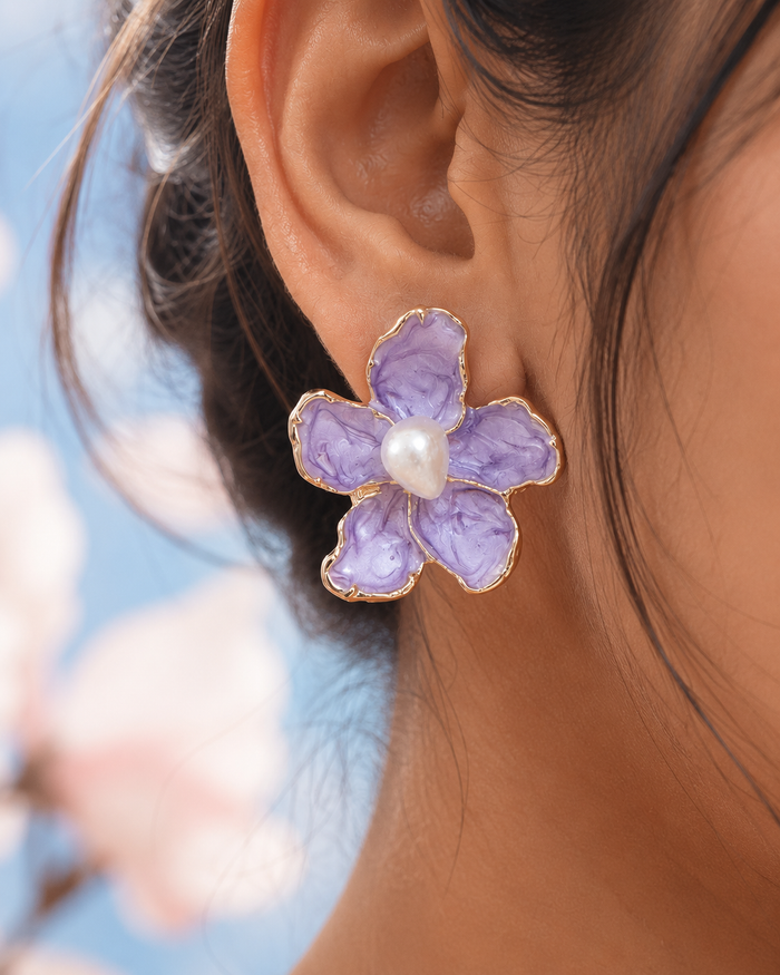 Purple Pearl Flower Tops Earrings