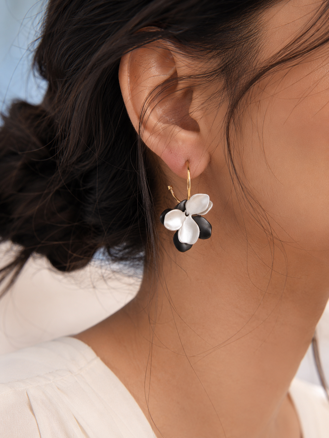 white blue flower hoops