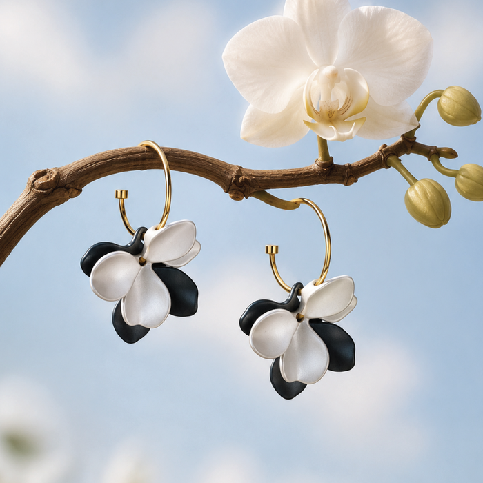 White Blue Flower Hoops