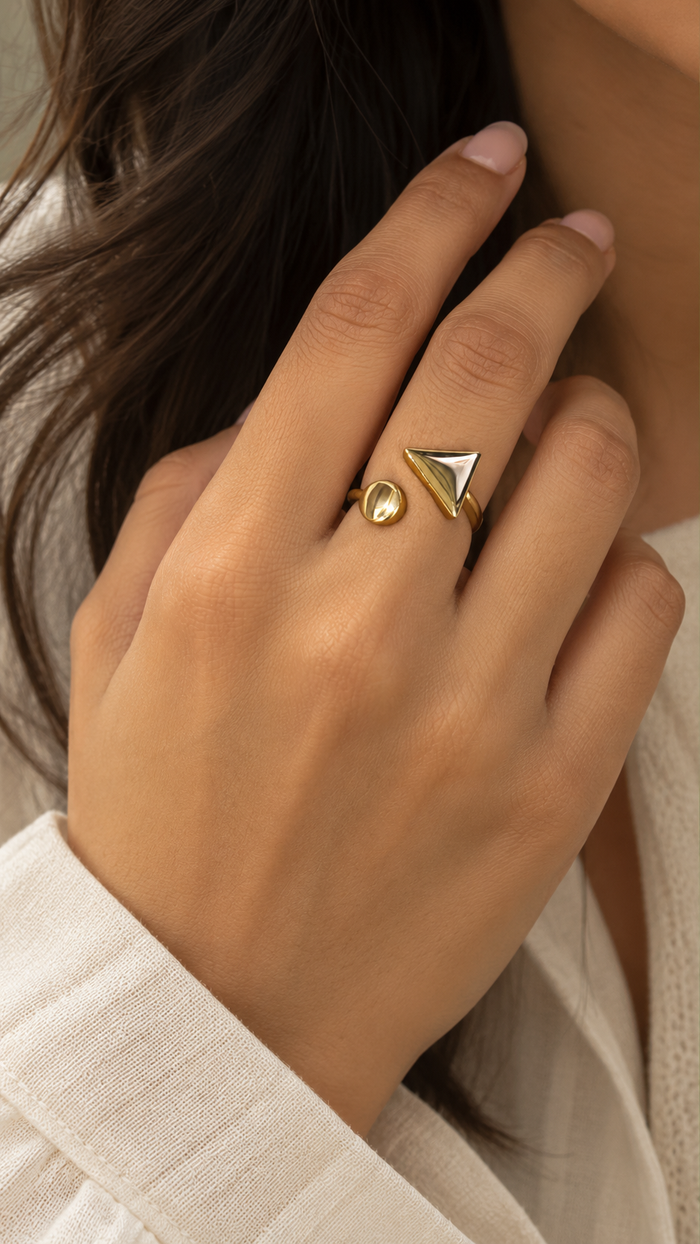 Golden Circle Triangle Ring