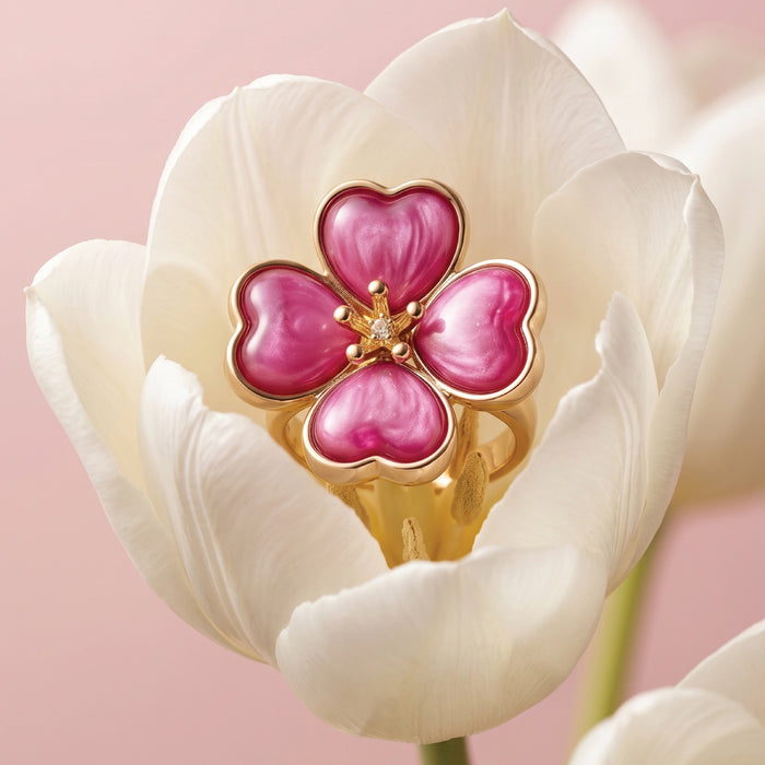 Pink Golden Enamel Ring