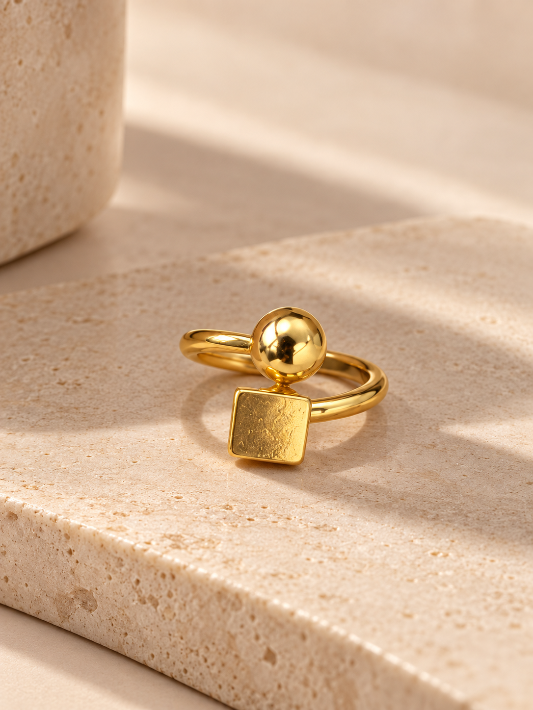 Golden Square Circle Ring