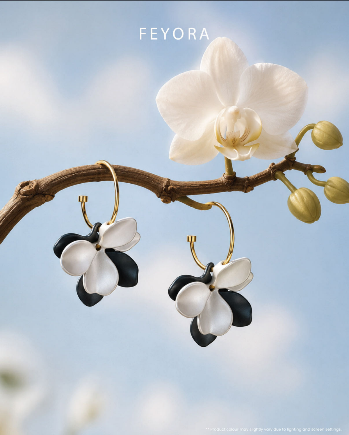 White Blue Flower Hoops