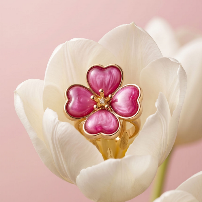 Pink Golden Enamel Ring